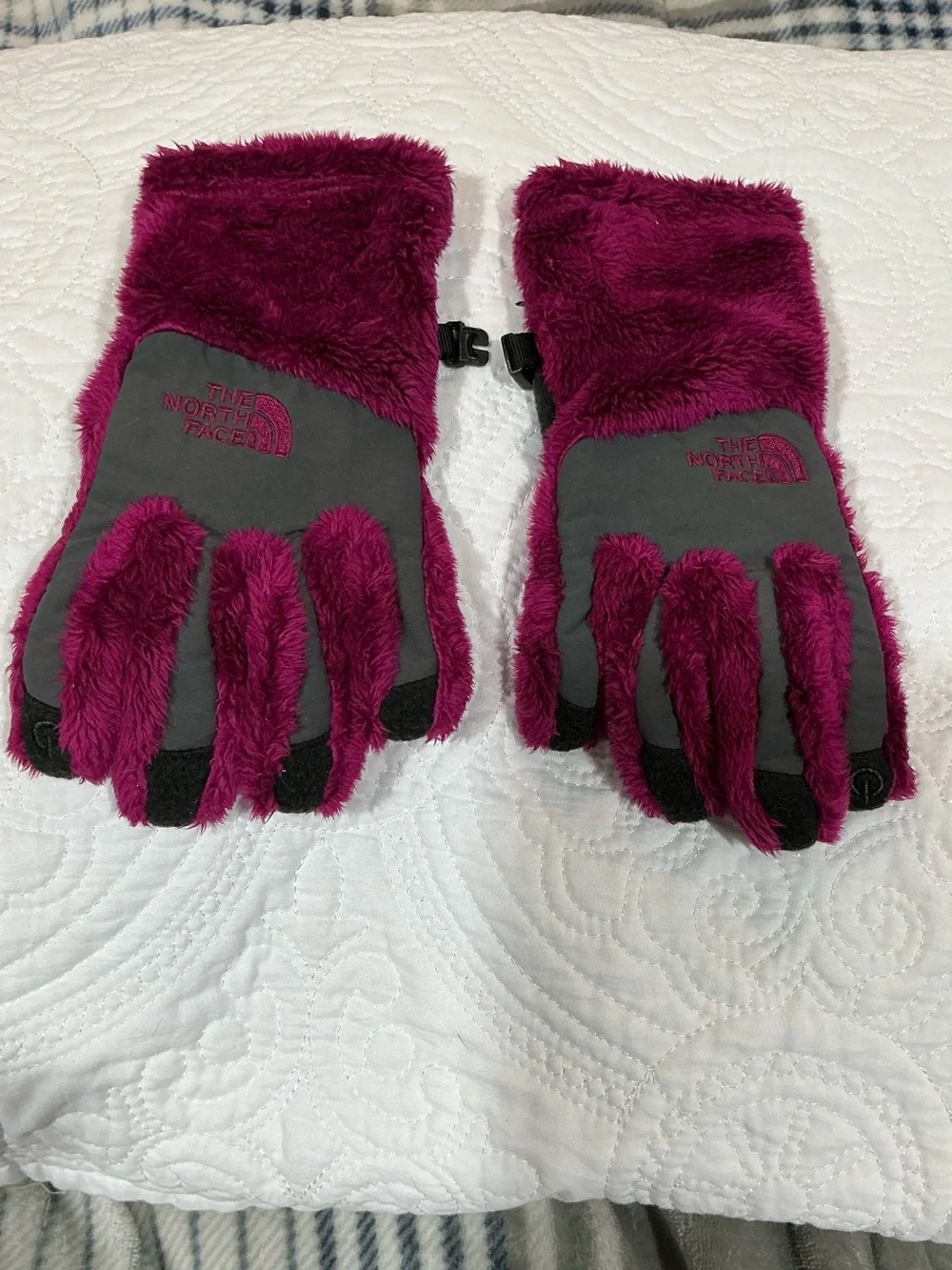 💙 The North Face Osito Etio Gloves Pink / Purple Fleece Gloves - Girls M (01348)